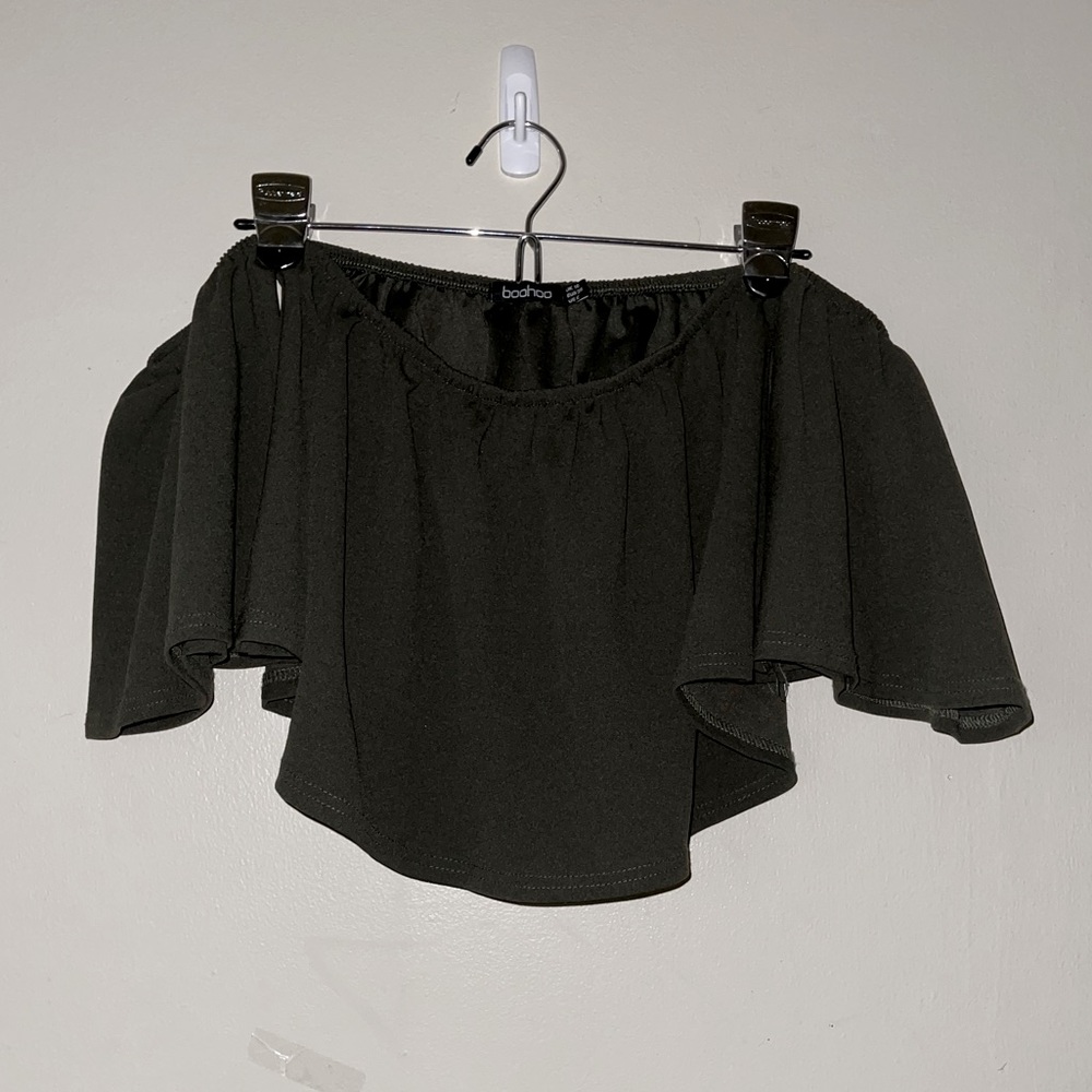 Boohoo olive green bardot tube top